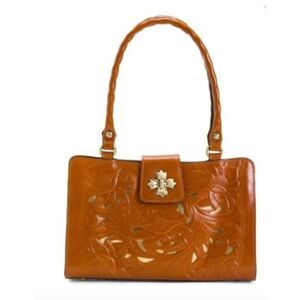 PATRICIA NASH Rosina Leather Cut Out Tooled Shoulder Handbag Tan Nwot‎